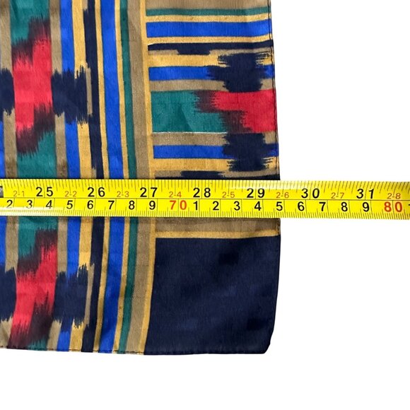 Vintage Italian Scarf Aztec Polyester Western Italy 1990s Blue Red Green - Picture 6 of 6